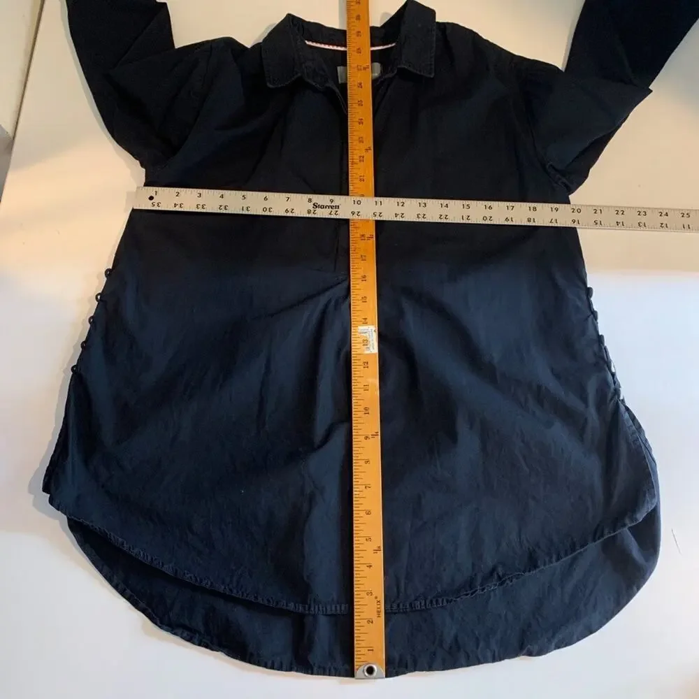 Anthropologie Shirt Women S Small Black Collared Popover Side Buttons Oversized - Picture 6 of 9